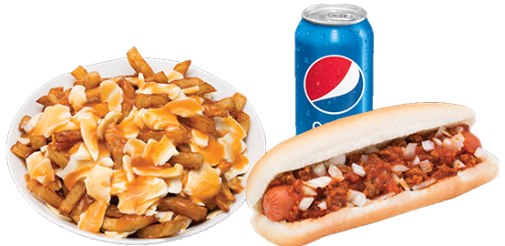 1 hotdog Michigan + poutine + liqueur du restaurant Resto Grégoire