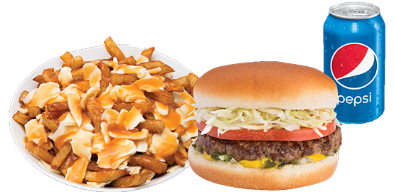 Hamburger + poutine + liqueur du restaurant Resto Grégoire
