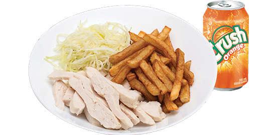 Poulet + frite + jus C trio enfant du restaurant Resto Grégoire